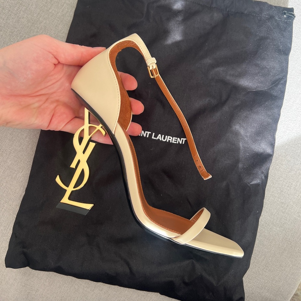 NEW Saint Laurent Beige Ankle Strap Heels with box